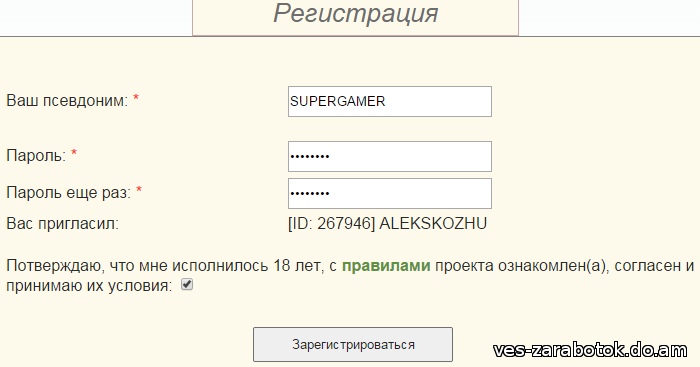 Регистрация в игре Golden Birds